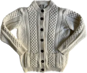 90s Blarney Ivory Merino Wool Cable Knit Cardigan    S