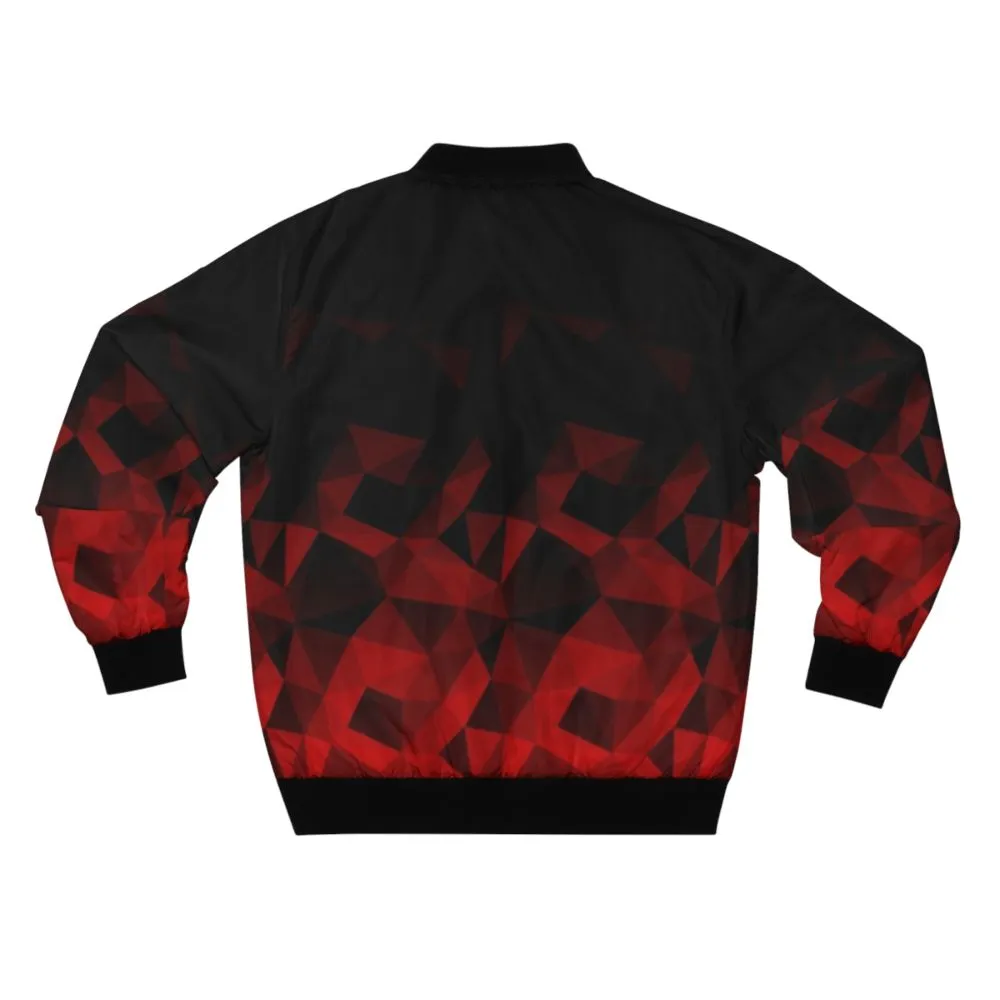 Abstract Polygonal Pattern Bomber Jacket in Red and Black