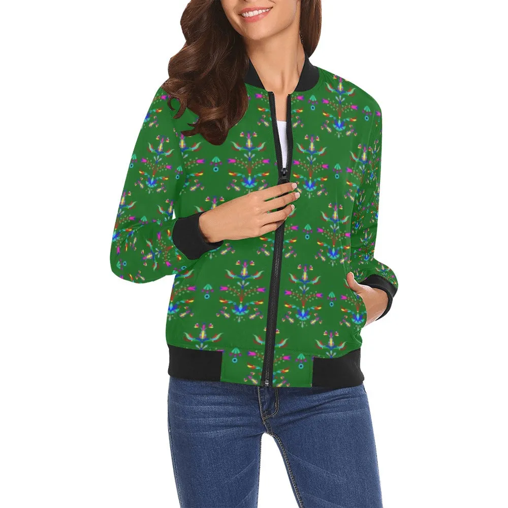 Dakota Damask Green All Over Print Bomber Jacket for Women