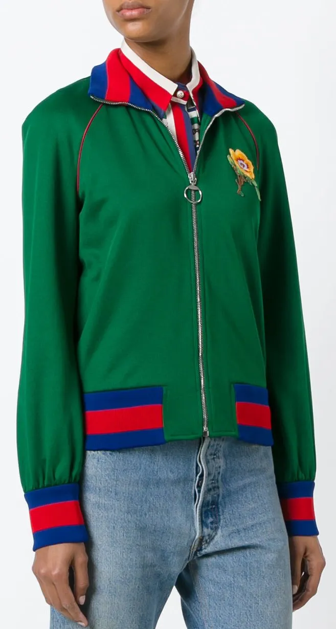 Floral Embroidered Web Trim bomber Jacket