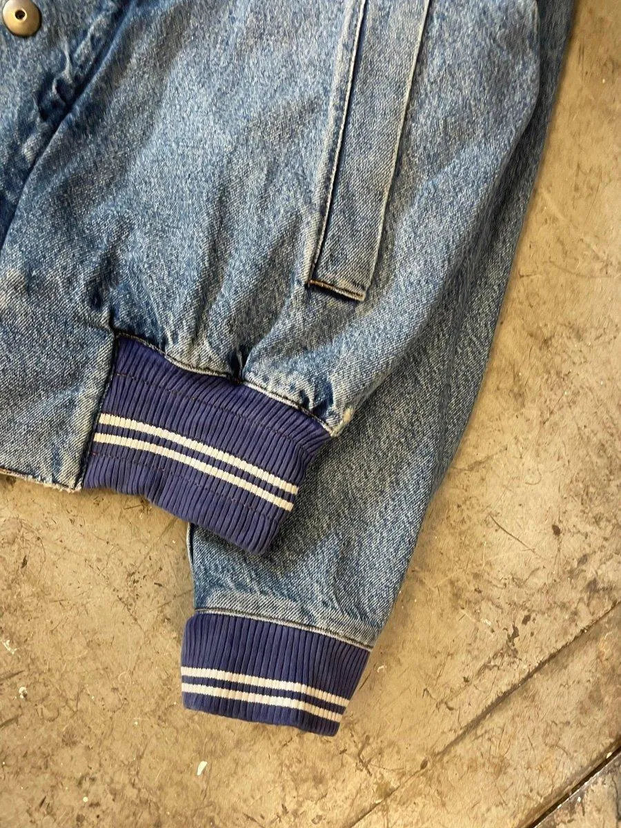 (L) Katharine Hamnett 1980s Distressed Multipocket Denim Bomber Jacket