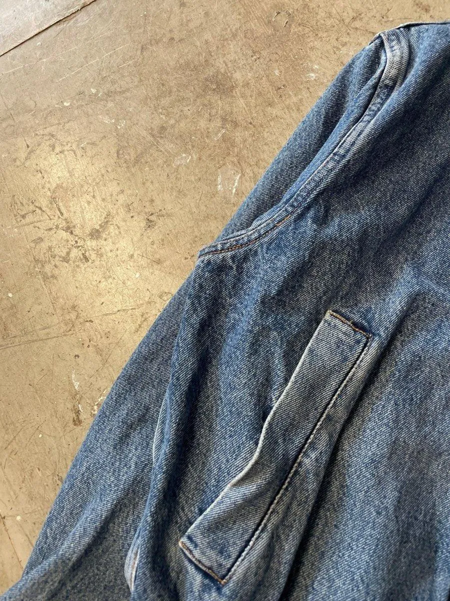 (L) Katharine Hamnett 1980s Distressed Multipocket Denim Bomber Jacket