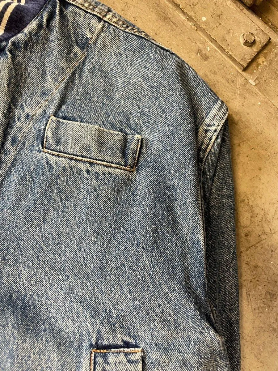 (L) Katharine Hamnett 1980s Distressed Multipocket Denim Bomber Jacket