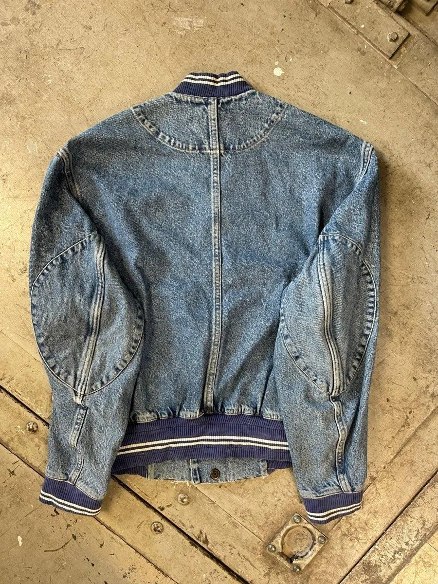 (L) Katharine Hamnett 1980s Distressed Multipocket Denim Bomber Jacket