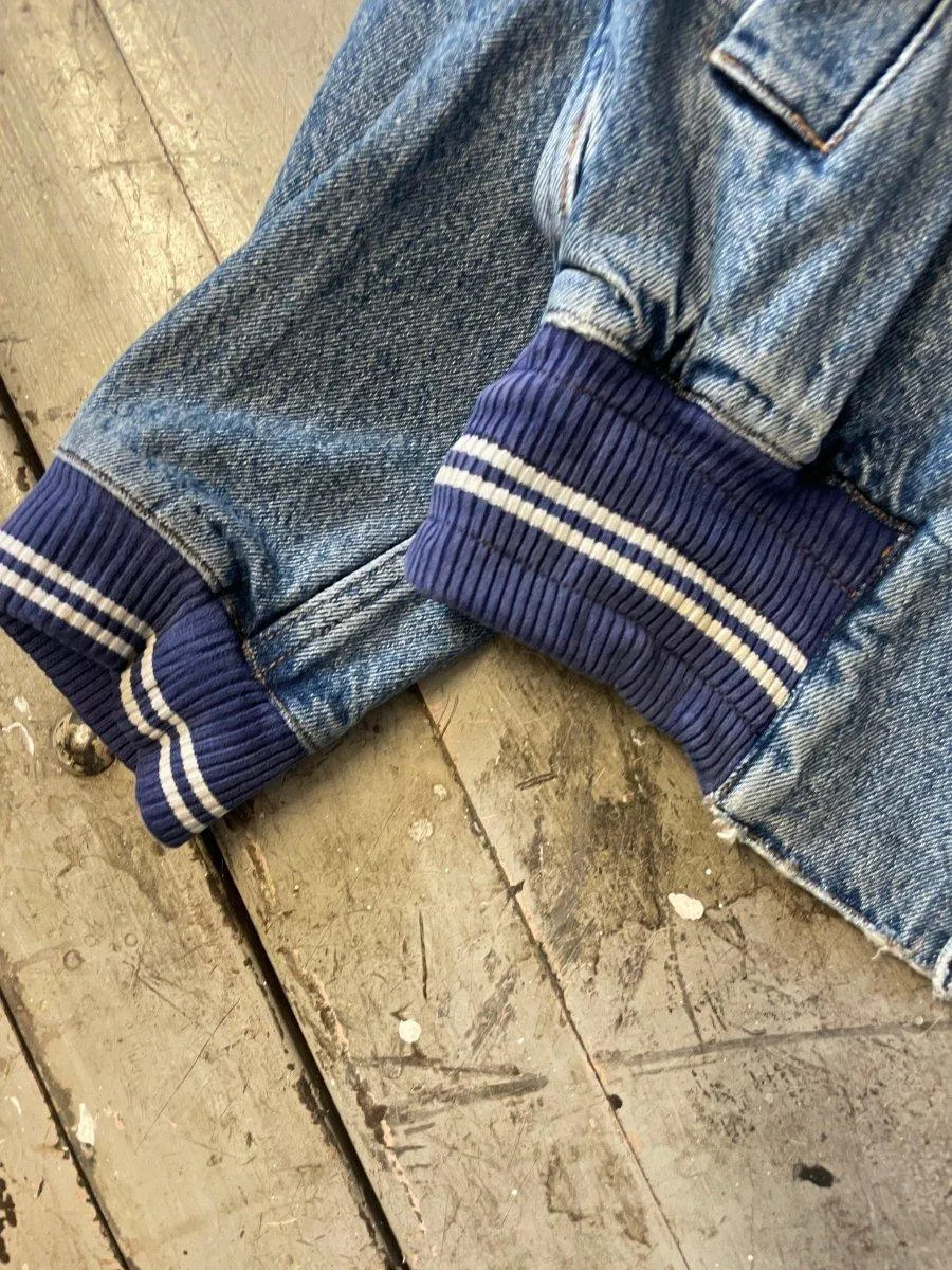 (L) Katharine Hamnett 1980s Distressed Multipocket Denim Bomber Jacket