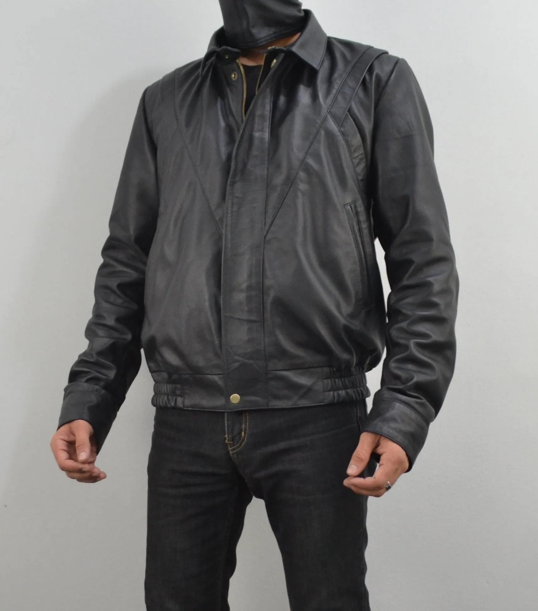 Mens Knight Rider david Hasselhoff Bomber Black Sheepskin Genuine Leather Jacket