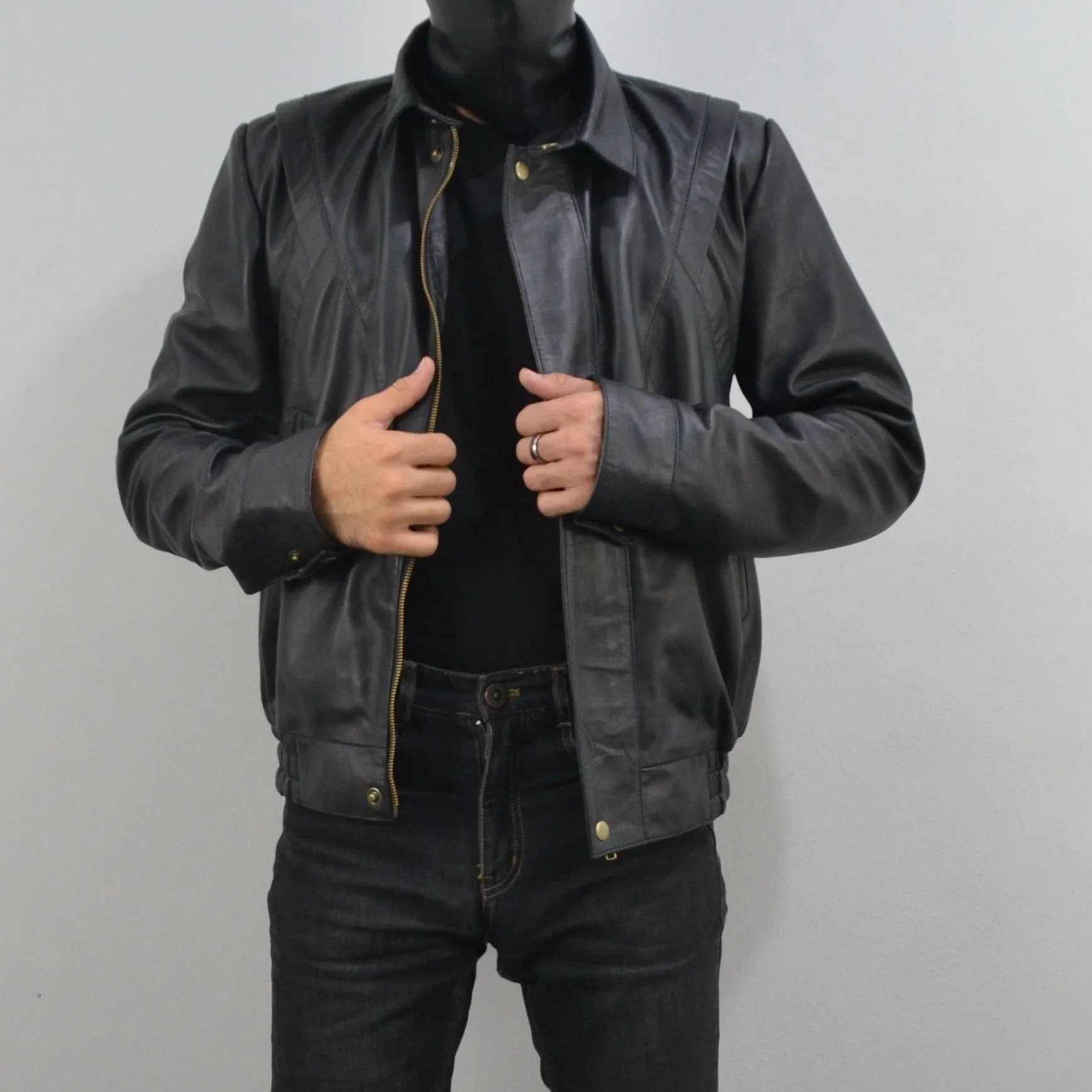 Mens Knight Rider david Hasselhoff Bomber Black Sheepskin Genuine Leather Jacket