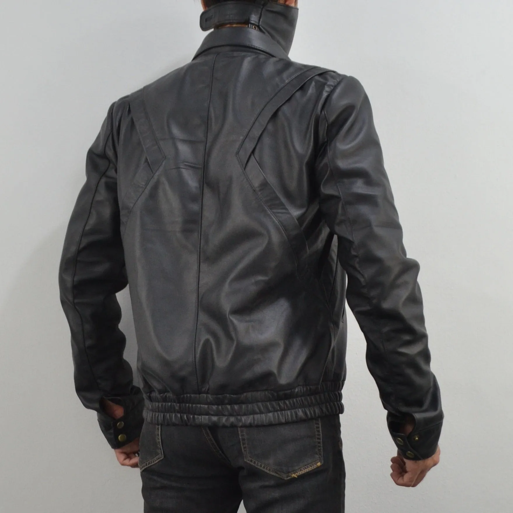 Mens Knight Rider david Hasselhoff Bomber Black Sheepskin Genuine Leather Jacket