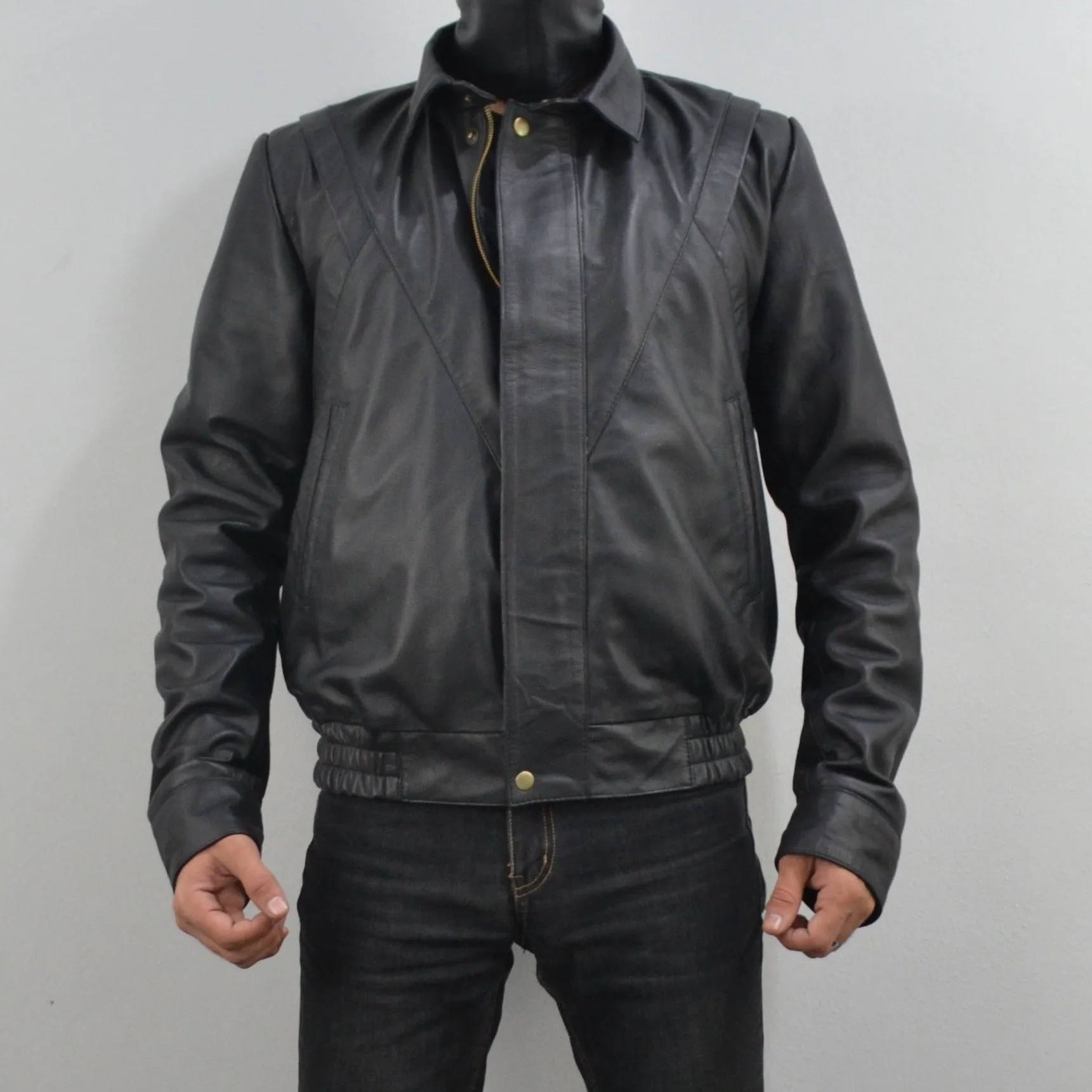 Mens Knight Rider david Hasselhoff Bomber Black Sheepskin Genuine Leather Jacket