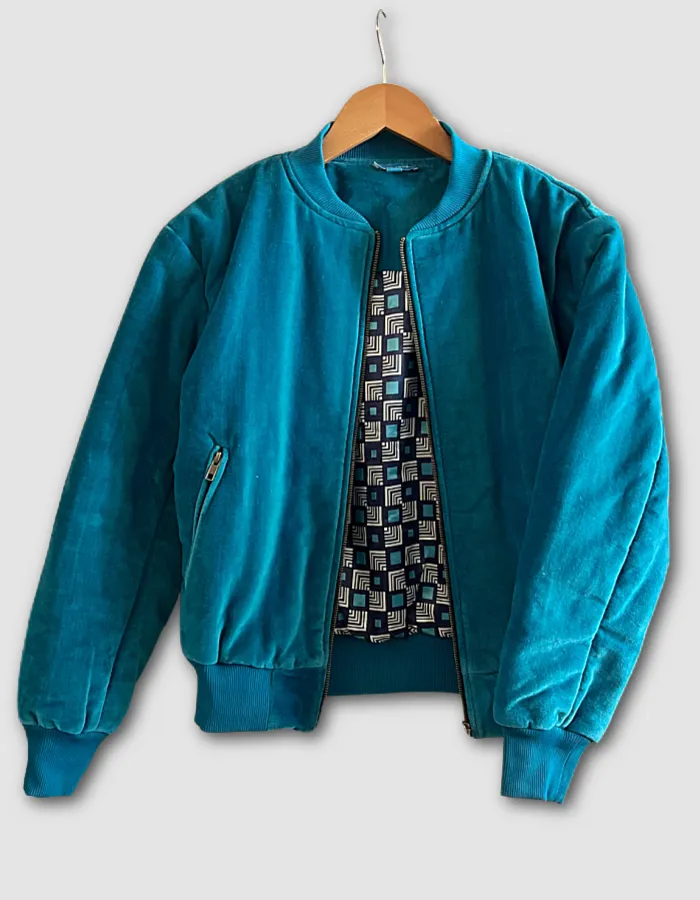 Pretty Vacant Velvet Bomber in Teal