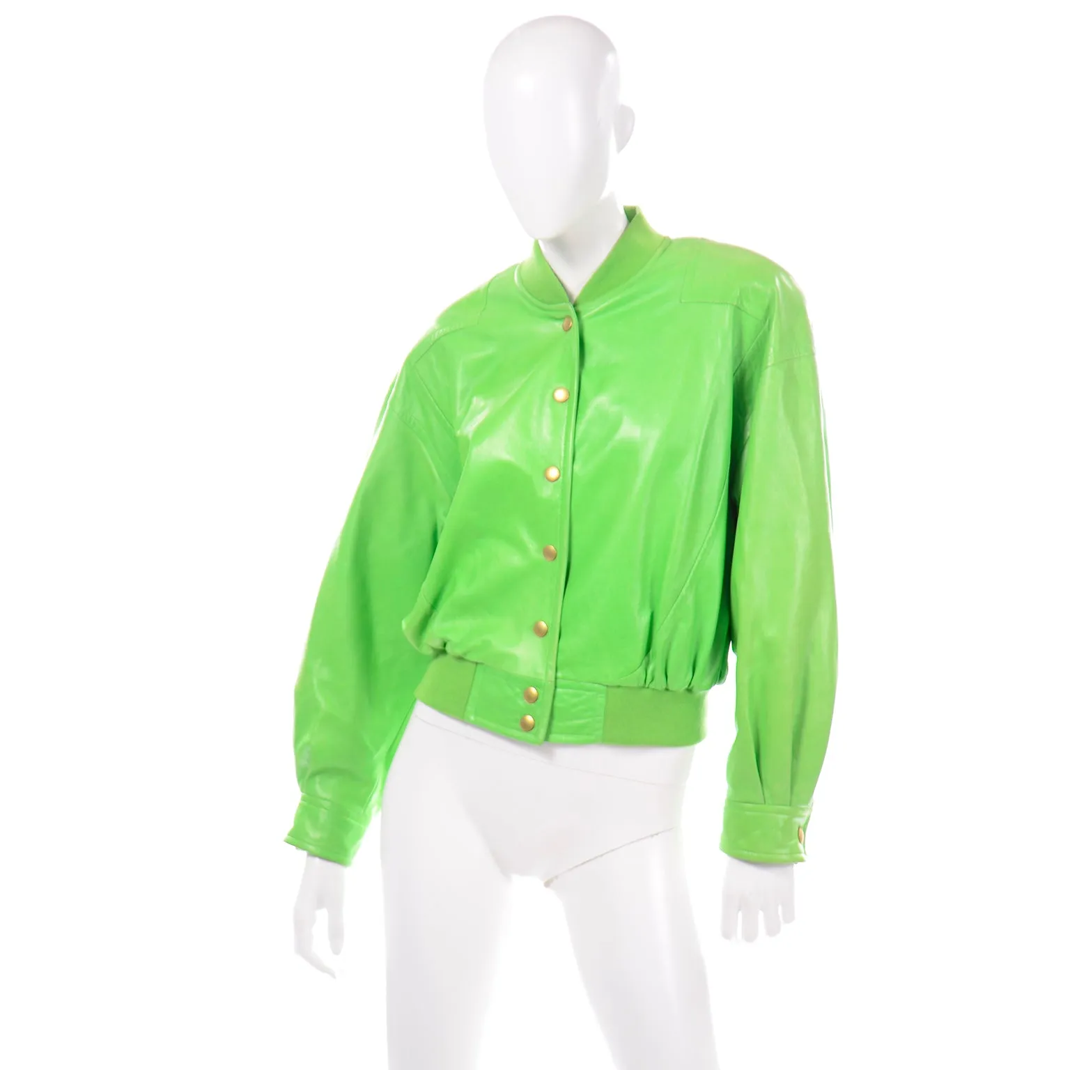 Vintage Lime Green Leather Escada Bomber Jacket