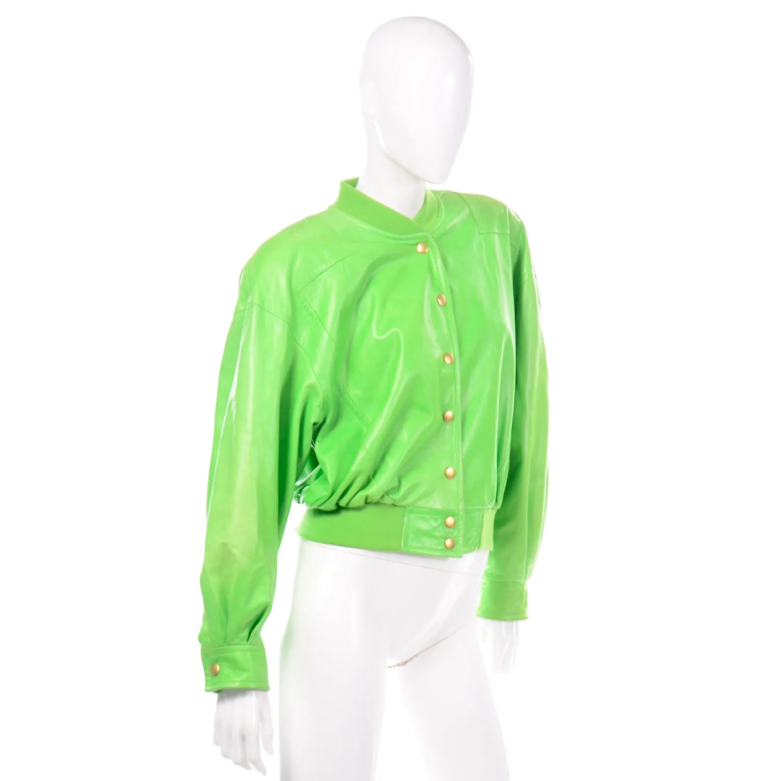 Vintage Lime Green Leather Escada Bomber Jacket
