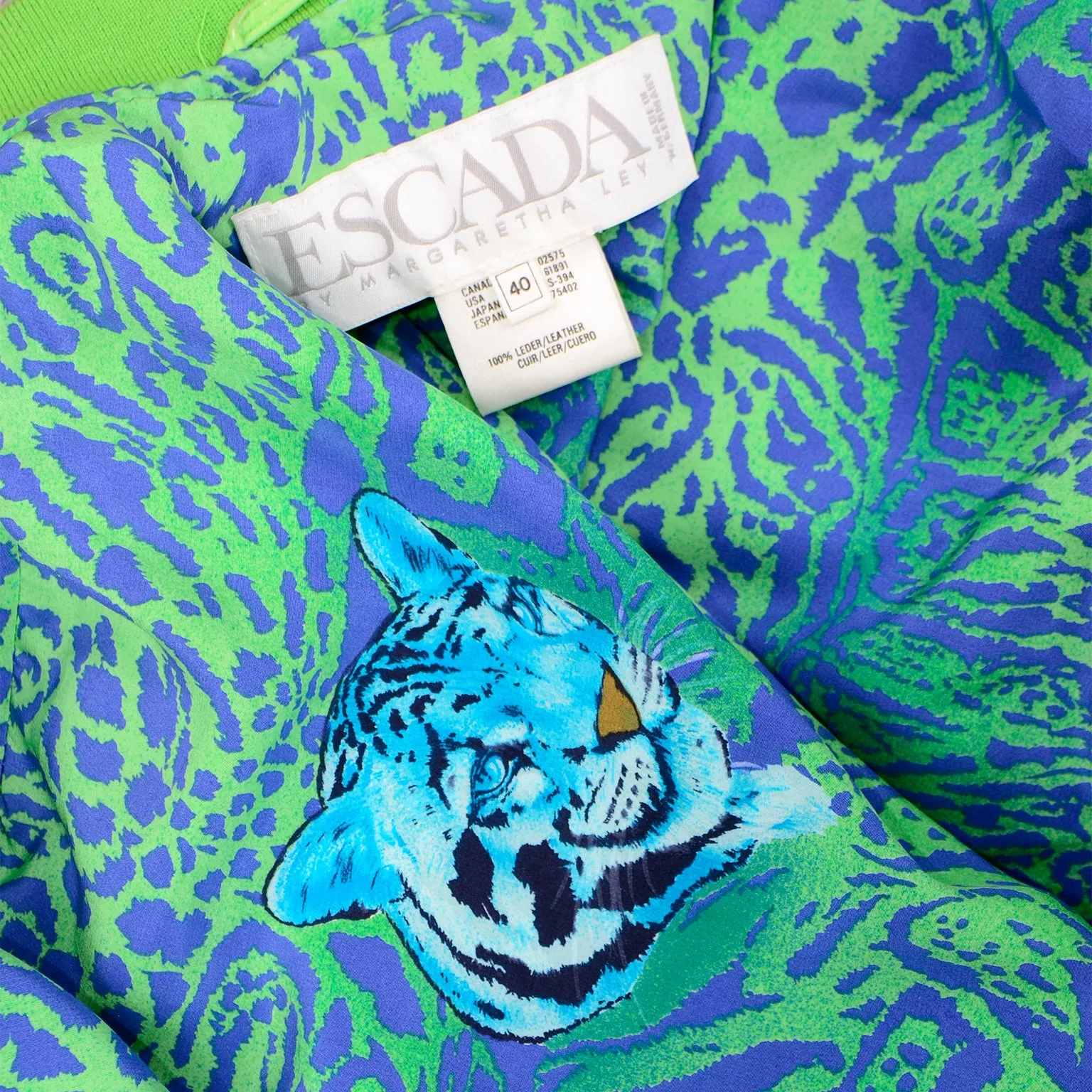 Vintage Lime Green Leather Escada Bomber Jacket