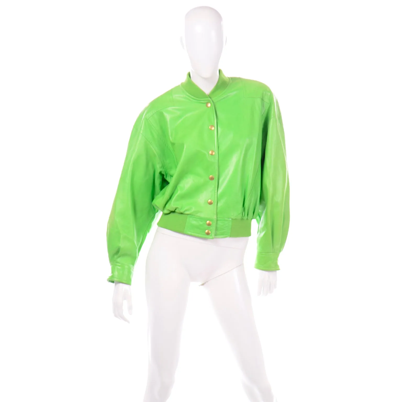 Vintage Lime Green Leather Escada Bomber Jacket