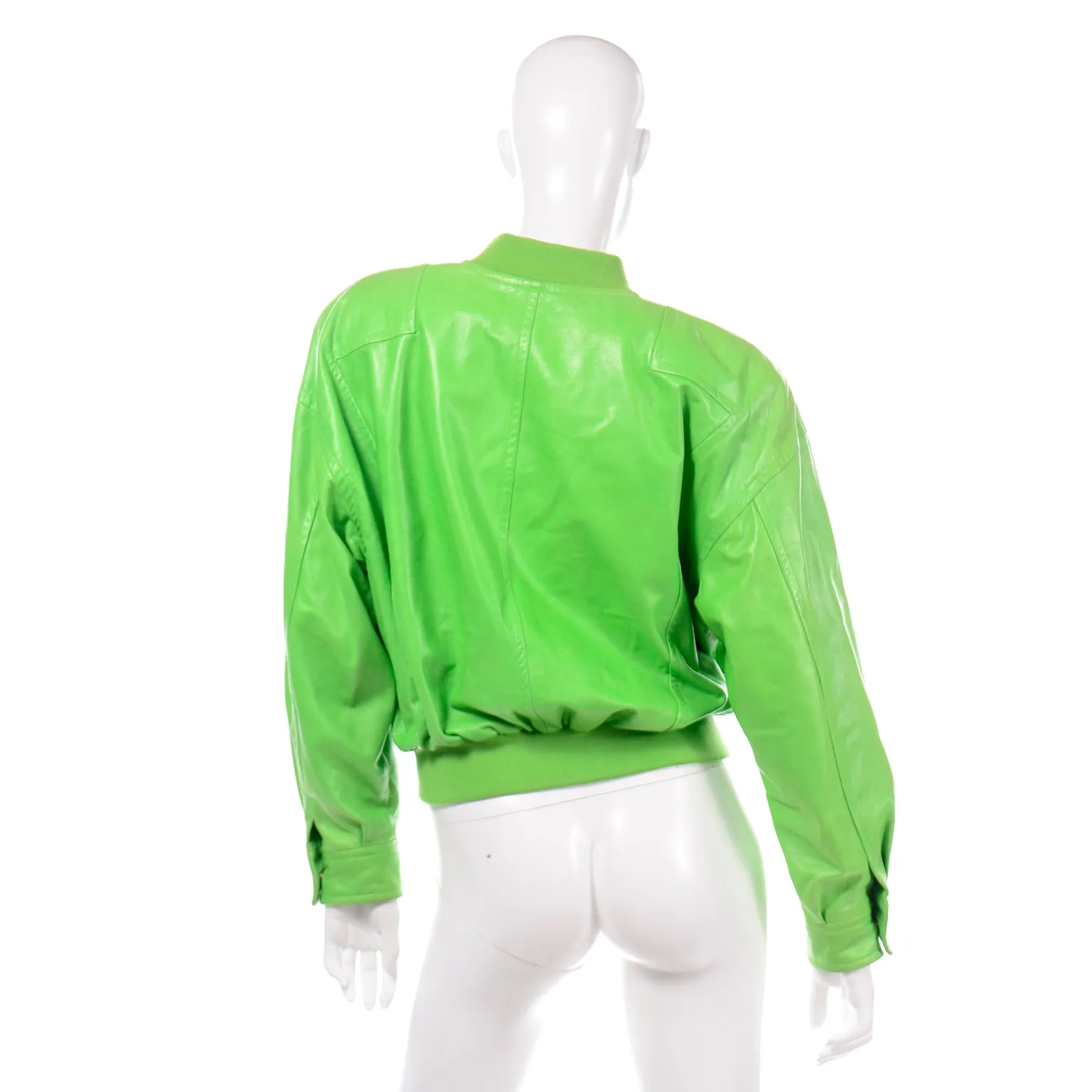 Vintage Lime Green Leather Escada Bomber Jacket