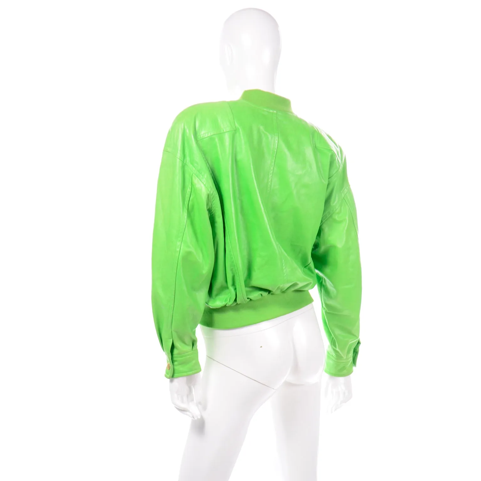 Vintage Lime Green Leather Escada Bomber Jacket